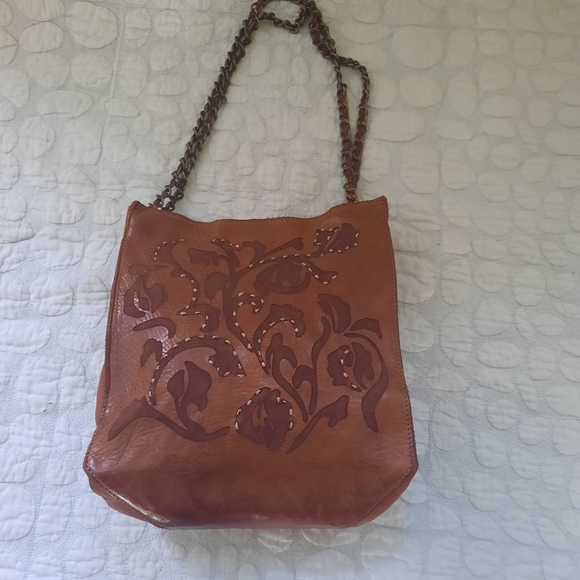 CAMPOMAGGI Small 'Aurora' shopping bag in cognac leather and floral raster New - Picture 6 of 11